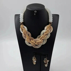Fashion Accessories | 2 pieces | Earrings &Necklace | Off White, tan, brown